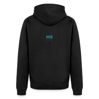Nie aufgeben - Unisex Premium Bio Zip Hoodie - Schwarz - Hinten - Nico (187cm)