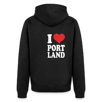 J’aime Portland - Veste à capuche bio Premium Unisexe - noir - Dos - Nico (187cm)