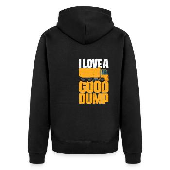I Love A Good Dump Garbage Man Trucker Garbage - Unisex Premium Bio Zip Hoodie - Schwarz - Hinten - Nico (187cm)