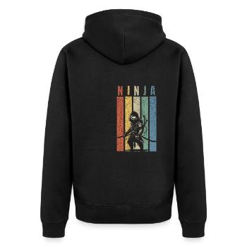 Retro Ninja Warrior - Unisex Premium Organic Zip Hoodie - black - Back - Nico (187cm)