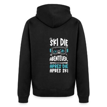 Ski die Abenteuer, Apres die apr... - Unisex Premium Bio Zip Hoodie - Schwarz - Hinten - Nico (187cm)