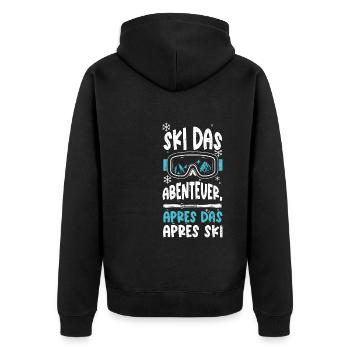 Ski das Abenteuer, Apres das Apr... - Unisex Premium Bio Zip Hoodie - Schwarz - Hinten - Nico (187cm)