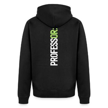 PROFESSOR: (oder ich!) - Unisex Premium Bio Zip Hoodie - Schwarz - Hinten - Nico (187cm)