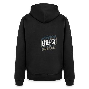 Meine Energie mit den Vibes der Sushi-Teller in Einklang bringen - Unisex Premium Bio Zip Hoodie - Schwarz - Hinten - Nico (187cm)