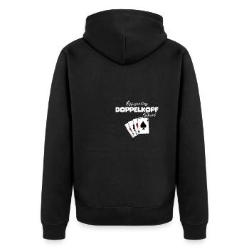 Doppelkopf Offizielles Shirt - Unisex Premium Bio Zip Hoodie - Schwarz - Hinten - Nico (187cm)