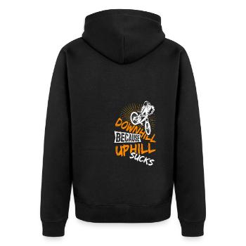 Downhill Because Uphill Sucks Geschenk MTB Biker R - Unisex Premium Bio Zip Hoodie - Schwarz - Hinten - Nico (187cm)