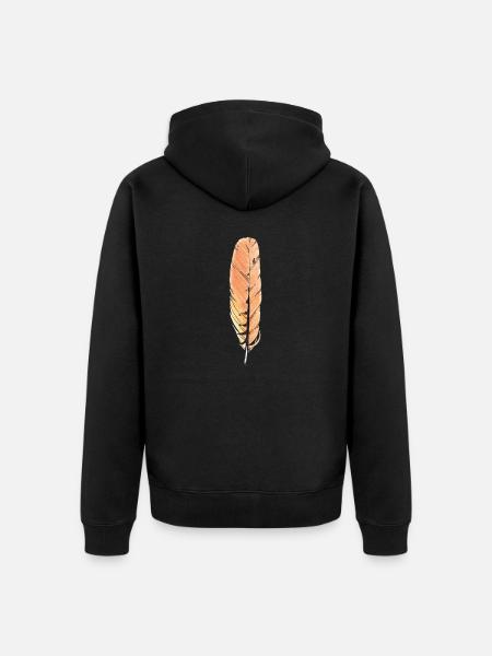 Große Feder Orange Handgezeichnet (Rotmilan) - Unisex Premium Bio Zip Hoodie - Schwarz