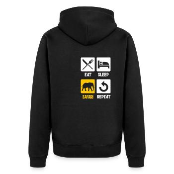 Eat Sleep Safari Repeat - Unisex Premium Bio Zip Hoodie - Schwarz - Hinten - Nico (187cm)