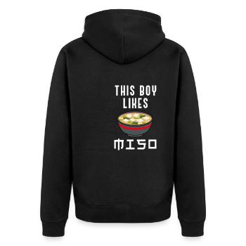 Soupe miso ironique disant que le garçon aime le - Veste à capuche bio Premium Unisexe - noir - Dos - Nico (187cm)