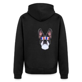 Boston Terrier France Sunglasses I French Flag - Unisex Premium Bio Zip Hoodie - Schwarz - Hinten - Nico (187cm)