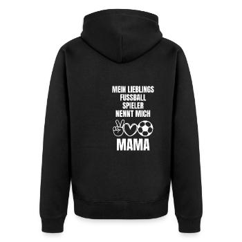 Fußballer Mama Sport Muttertag Geschenk Fußball - Unisex Premium Bio Zip Hoodie - Schwarz - Hinten - Nico (187cm)
