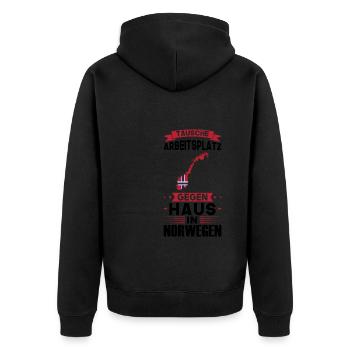 Norwegen Flagge Norwegisch Geschenk - Unisex Premium Bio Zip Hoodie - Schwarz - Hinten - Nico (187cm)