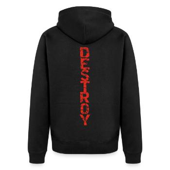 Destroy in red - Unisex Premium Organic Zip Hoodie - black - Back - Nico (187cm)