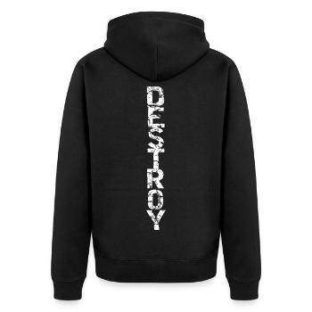 Destroy in white - Unisex Premium Organic Zip Hoodie - black - Back - Nico (187cm)