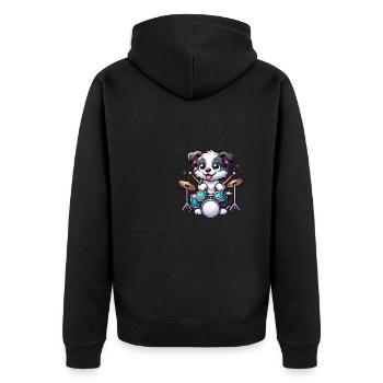 Cool Border Collie Drummer Puppy - Unisex Premium Organic Zip Hoodie - black - Back - Nico (187cm)