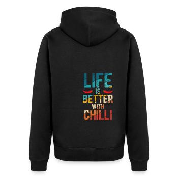 Life Is Better With Chilli Peperoni Jalapeno Spruc - Unisex Premium Bio Zip Hoodie - Schwarz - Hinten - Nico (187cm)