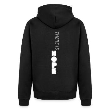 there is HOPE in weiß - Unisex Premium Bio Zip Hoodie - Schwarz - Hinten - Nico (187cm)