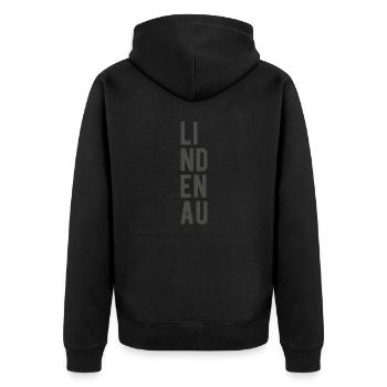 Leipzig Lindenau Schriftzug Spruch - Unisex Premium Bio Zip Hoodie - Schwarz - Hinten - Nico (187cm)
