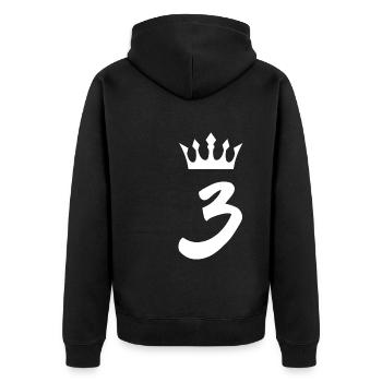3 Zahl Krone - Unisex Premium Bio Zip Hoodie - Schwarz - Hinten - Nico (187cm)