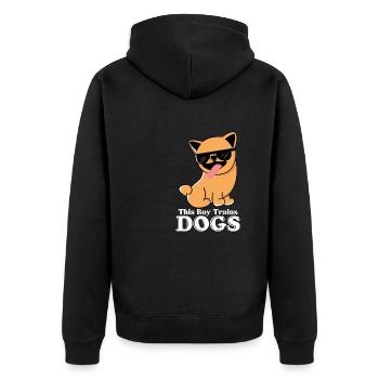 Boy Trains Dogs Cute Puppy Sunglasses Dog Training - Unisex Premium Organic Zip Hoodie - black - Back - Nico (187cm)
