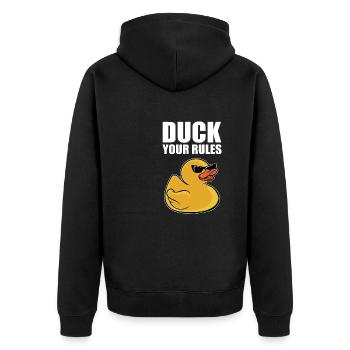 Funny Duckling Cool Rubber Duck Your Rules - Unisex Premium Bio Zip Hoodie - Schwarz - Hinten - Nico (187cm)