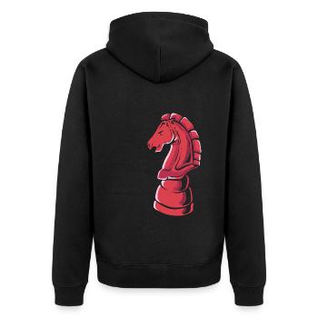 Ritter-Schachfigur Manager des Schachclubs - Unisex Premium Bio Zip Hoodie - Schwarz - Hinten - Nico (187cm)
