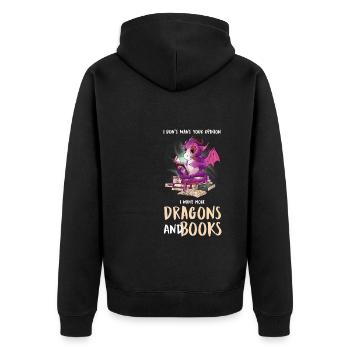 Drache Drache und Buch Drachenliebhaber Geschenk - Unisex Premium Bio Zip Hoodie - Schwarz - Hinten - Nico (187cm)
