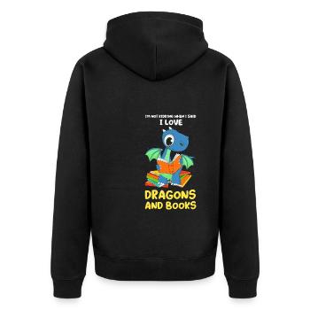 Drache Drache und Buch Drachenliebhaber Geschenk - Unisex Premium Bio Zip Hoodie - Schwarz - Hinten - Nico (187cm)