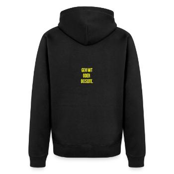 Geh mit oder beiseite - Unisex Premium Bio Zip Hoodie - Schwarz - Hinten - Nico (187cm)