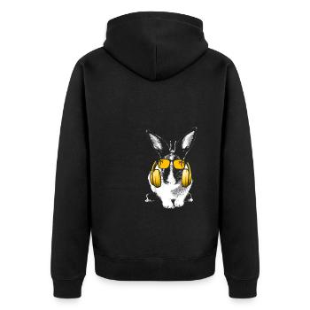 Hase Tierfans Kopfhörer Sonnenbrille Haustier Hase - Unisex Premium Bio Zip Hoodie - Schwarz - Hinten - Nico (187cm)