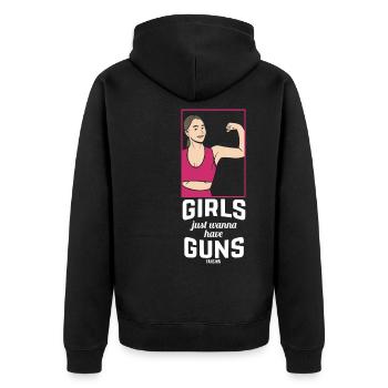 Mama Workout stark Bizeps Curling - Unisex Premium Bio Zip Hoodie - Schwarz - Hinten - Nico (187cm)
