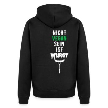 nicht vegans sein ist Wurst Geschenk - Unisex Premium Bio Zip Hoodie - Schwarz - Hinten - Nico (187cm)