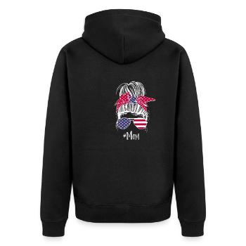 Mom Messy Dutt USA - Unisex Premium Organic Zip Hoodie - black - Back - Nico (187cm)