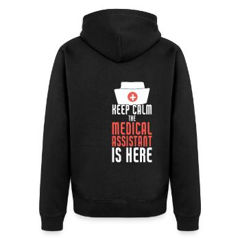 Keep Calm The Medical Assistant Is Here Clinical - Unisex Premium Organic Zip Hoodie - black - Back - Nico (187cm)