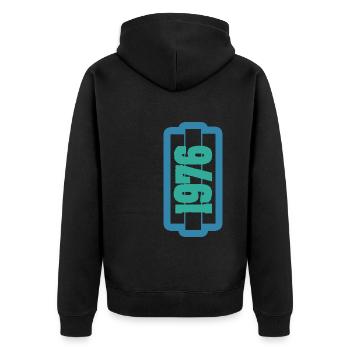 Jahr 1976 - Unisex Premium Bio Zip Hoodie - Schwarz - Hinten - Nico (187cm)