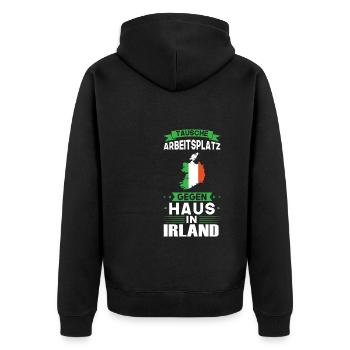 Irland Flagge Irisch Geschenk - Unisex Premium Bio Zip Hoodie - Schwarz - Hinten - Nico (187cm)