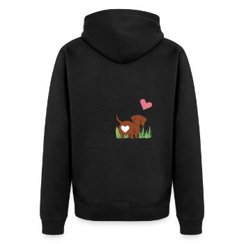 Dackel mit Herz - Geschenk - Geschenkidee - Unisex Premium Bio Zip Hoodie - Schwarz - Hinten - Nico (187cm)