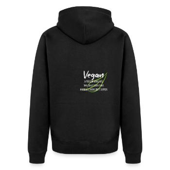 Vegan Veganer Tierschutz Vegetarier Vegetarisch - Unisex Premium Bio Zip Hoodie - Schwarz - Hinten - Nico (187cm)