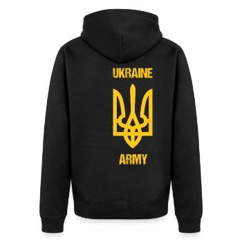 Ukraine Armee Militär Wappen Geschenk - Unisex Premium Bio Zip Hoodie - Schwarz - Hinten - Nico (187cm)