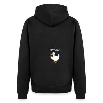 Ente Kaffee Spruch - Unisex Premium Bio Zip Hoodie - Schwarz - Hinten - Nico (187cm)