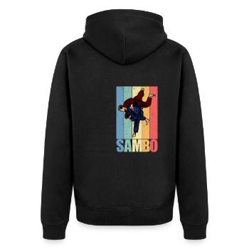 Sambo Kampfsport Russland UdSSR Sportanzug - Unisex Premium Bio Zip Hoodie - Schwarz - Hinten - Nico (187cm)