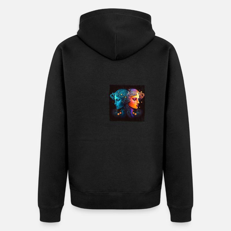 Gémeaux Zodiaque Aquarelle Aquarelle Boho - Veste à capuche bio Premium Unisexe - noir