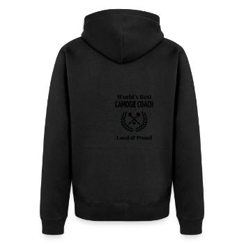 Der beste Camogie-Trainer der Welt. - Unisex Premium Bio Zip Hoodie - Schwarz - Hinten - Nico (187cm)