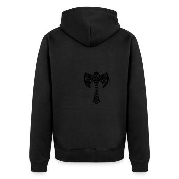 Axt in aussergewöhnlichen Keltischen Knoten - Unisex Premium Bio Zip Hoodie - Schwarz - Hinten - Nico (187cm)