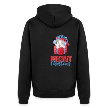 Meowy Christmas - Katzen Weihnachten - Unisex Premium Bio Zip Hoodie - Schwarz - Hinten - Nico (187cm)