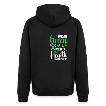 In May, we wear Green Mental Health - Unisex Premium Organic Zip Hoodie - black - Back - Nico (187cm)