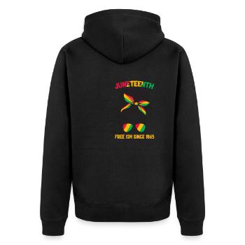Juneteenth - Unisex Premium Organic Zip Hoodie - black - Back - Nico (187cm)