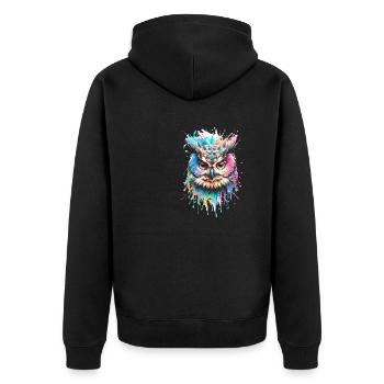 eule,graffiti,malerei,bunt, Aquarell - Unisex Premium Bio Zip Hoodie - Schwarz - Hinten - Nico (187cm)