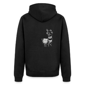 Lama,alpaka, Illustration, Comic,weiss - Unisex Premium Bio Zip Hoodie - Schwarz - Hinten - Nico (187cm)