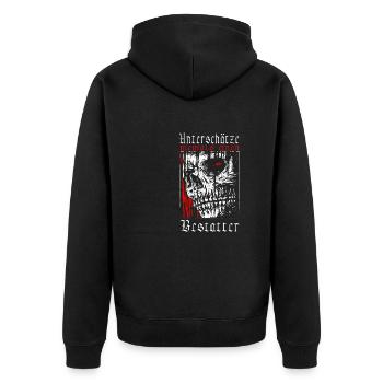 Unterschätze niemals einen Bestatter - Unisex Premium Bio Zip Hoodie - Schwarz - Hinten - Nico (187cm)